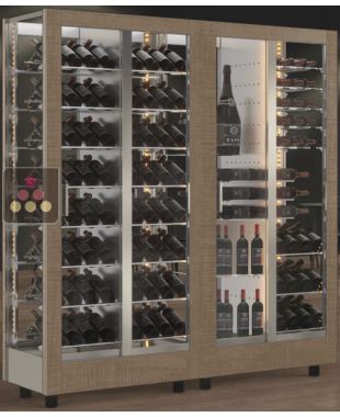 Combination of 2 wine display cabinet - Pro - 4 glazed sides - Interchangeable cover - Mixed equipment CALICE DESIGN