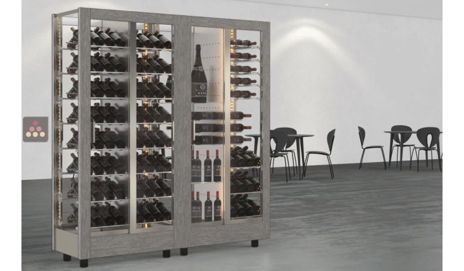 Combination of 2 wine display cabinet - Pro - 4 glazed sides - Interchangeable cover - Mixed equipment
