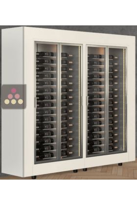 Combination of two wine display cabinets - Pro - 1 glazed side - Horizontal bottles - Flat frame