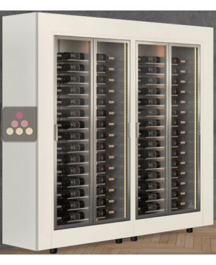 Combination of two wine display cabinets - Pro - 1 glazed side - Horizontal bottles - Flat frame CALICE DESIGN