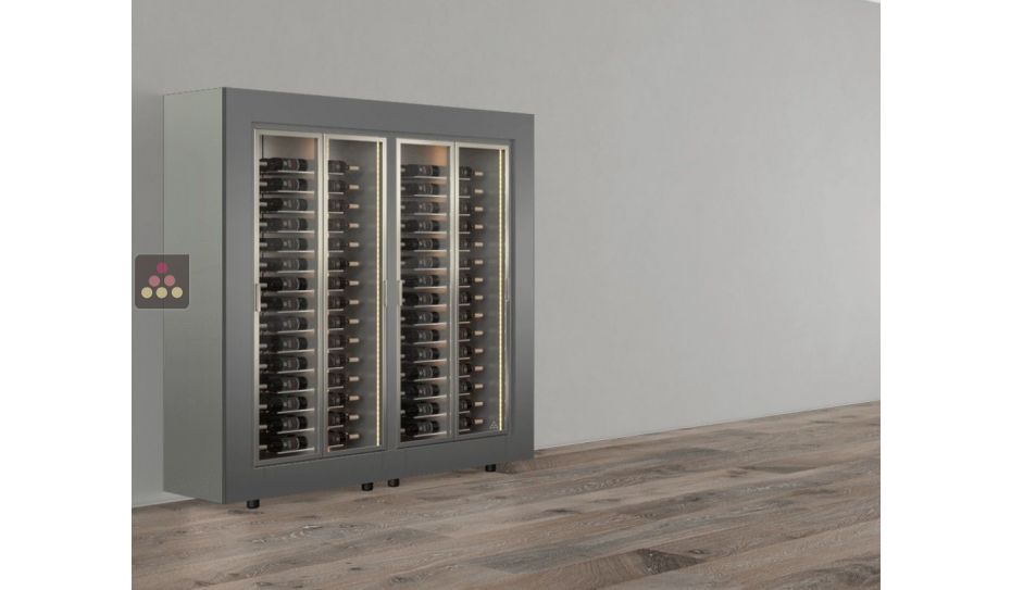 Combination of two wine display cabinets - Pro - 1 glazed side - Horizontal bottles - Flat frame