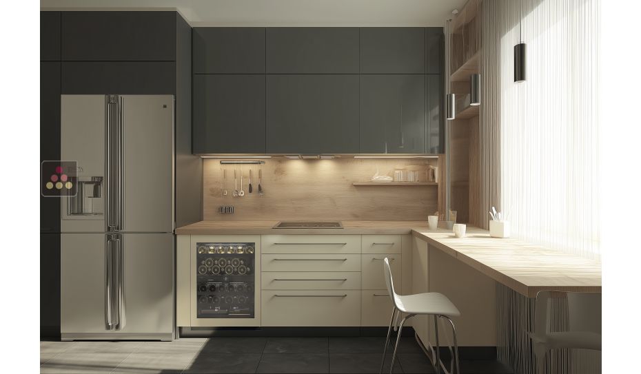 Dual temperatures built-in wine cabinet for storage and/or service - Customizable front
