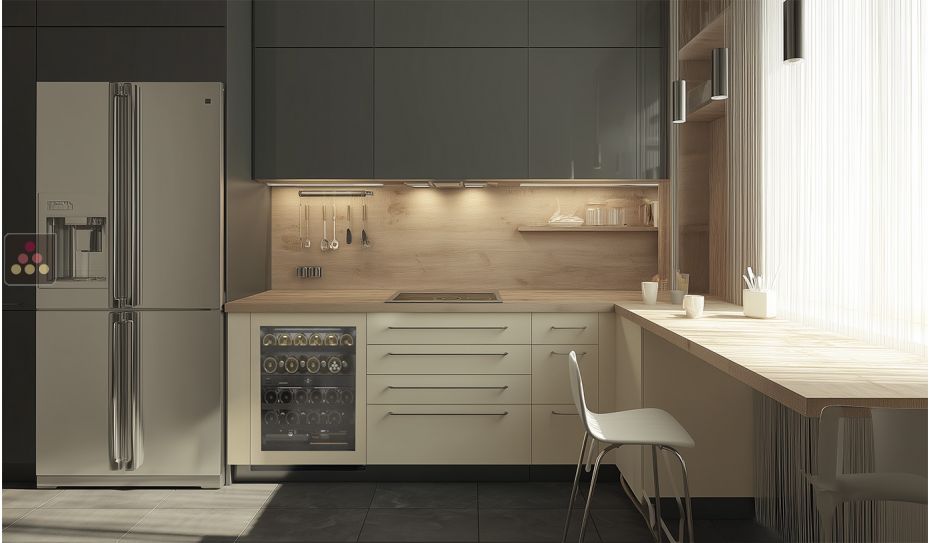 Dual temperatures built-in wine cabinet for storage and/or service - Customizable front
