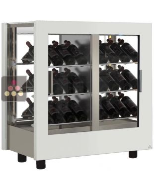 Wine display cabinet - Pro - 4 glazed sides - Wooden cladding - Inclined bottles CALICE DESIGN