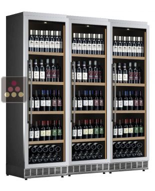 Built-in combination of 3 conservation or service wine cabinet - Stainless steel cladding - Vertical bottles CALICE