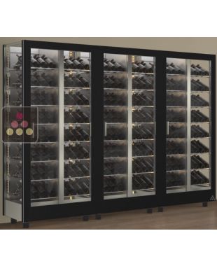 Combination of 3 wine display cabinet - Pro- 3 glazed sides - Interchangeable cover - Inclined bottles CALICE DESIGN