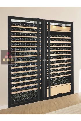 Built-in combination of a single temperature wine cabinet and a 3 temperatures multipurpose wine cabinet - Sliding shelves - Full Glass door