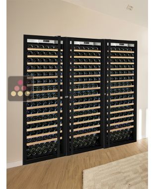 Built-in combination of a 3 single temperature ageing or service wine cabinets - Full Glass door - Sliding shelves TRANSTHERM