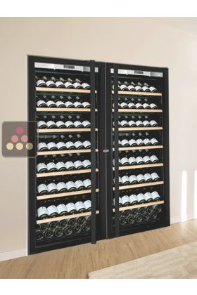 Built-in combination of 2 single temperature wine ageing or service cabinet - Full Glass door - Inclined bottles