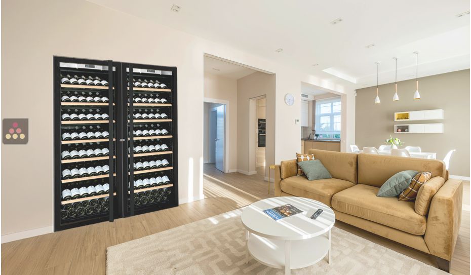 Built-in combination of 2 single temperature wine ageing or service cabinet - Full Glass door - Inclined bottles