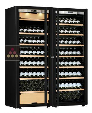 Combination of a single temperature wine cabinet and a 3 temperatures multipurpose wine cabinet - Inclined/sliding shelves - Full Glass door TRANSTHERM