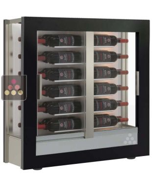 Wine display cabinet - Pro - 3 glazed sides - Horizontal bottles - Wooden cladding - 38cm deep CALICE DESIGN