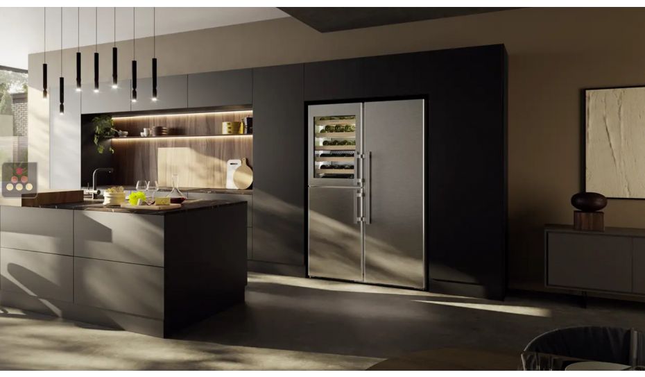 Stainless steel combined wine cabinet, freezer, refrigerator & ice maker with biofresh area