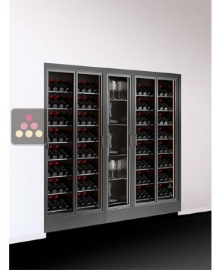 Built-in combination of 2 wine display cases and 1 non-refrigerated module for glassware or spirits - Home - FIT frame - Inclined display CALICE DESIGN