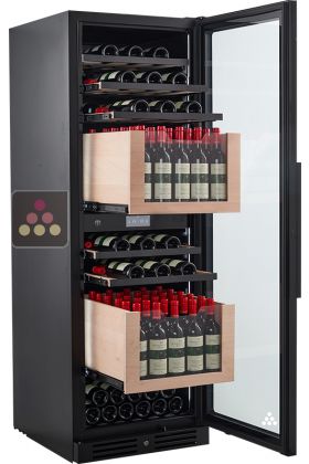 Dual temperature wine service or storage cabinet with drawers