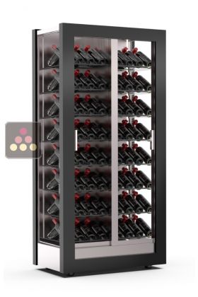 Wine display cabinet - 3 glazed sides - Pro - Flat frame - Inclined bottles