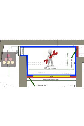 Walls construction + supply of door & bay window + insulation/finishing of walls & ceiling + lights : parts and labour, excluding travel costs included