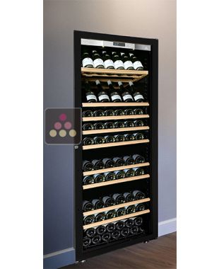 Built-in single temperature wine ageing or service cabinet - Inclined/sliding shelves - Full glass door TRANSTHERM