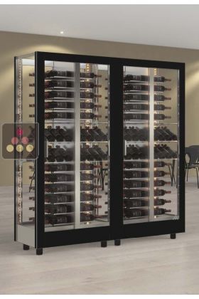 Combination of 2 wine display cabinet - Pro - 4 glazed sides -Interchangeable cover - Mixed equipment