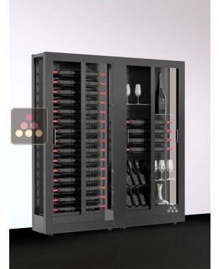 Combination of 2 wine display cabinets - Home - 3 glazed sides - Interchangeable cover - Mixed equipment - 38cm deep CALICE DESIGN