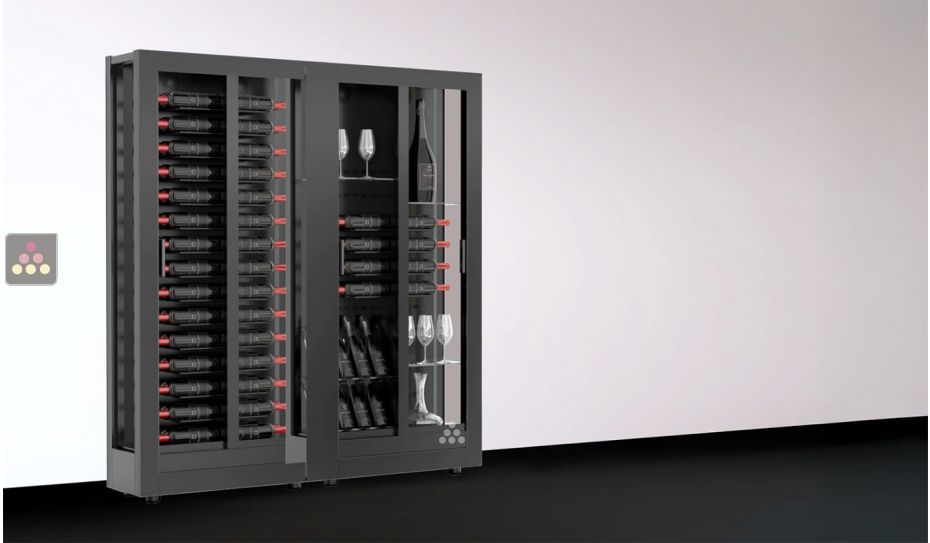 Combination of 2 wine display cabinets - Home - 3 glazed sides - Interchangeable cover - Mixed equipment - 38cm deep