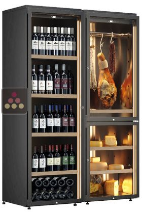 Combination of a wine cabinet and a cured meat and cheese cabinet - Standing bottles