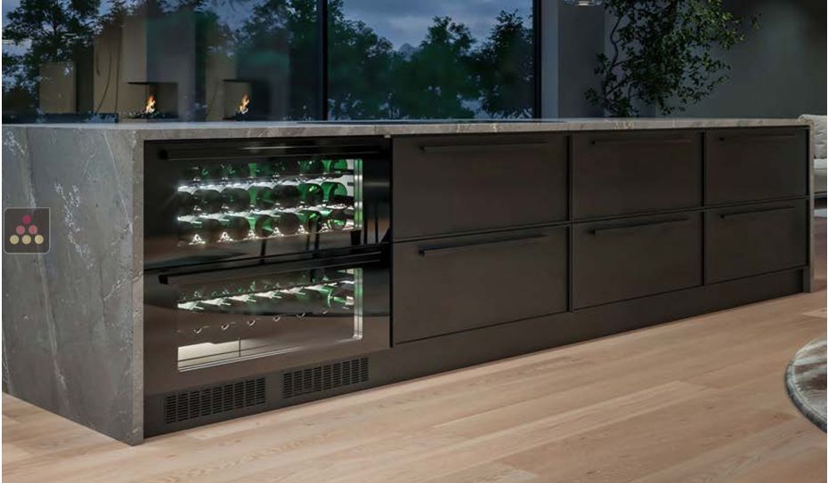 Dual temperature built in wine service cabinet with drawers