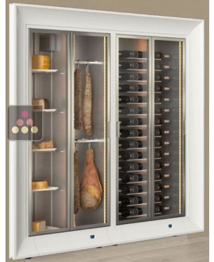 Built-in combination of 2 professional refrigerated display cabinets for wine, cheese and cured meat - Curved frame CALICE DESIGN