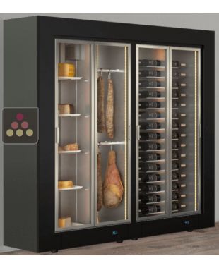 Freestanding combination of 2 professional refrigerated display cabinets for wine, cheese and cured meat - Flat frame CALICE DESIGN