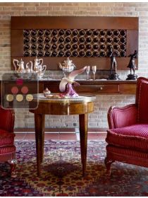 Wall of 60 75cl bottles  in horizontal position ENOOFFICINA