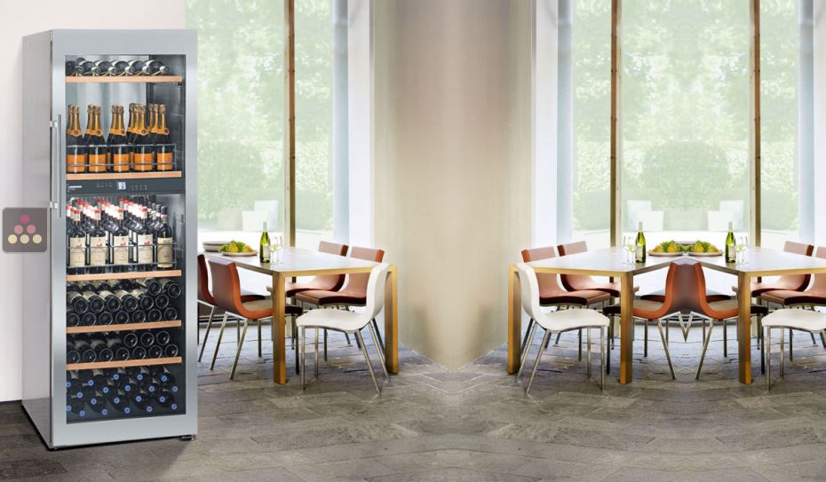 Dual temperature wine cabinet for storage and/or service
