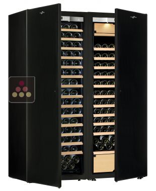Combination of a single temperature wine cabinet and a 3 temperatures multipurpose wine cabinet - Sliding shelves TRANSTHERM