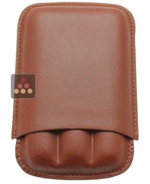 Brown leather cigar case for 3 cigars Ma Cave à Cigares