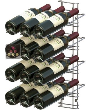 Black wall rack for 12 x 75cl bottles - Sloping bottles VISIORACK