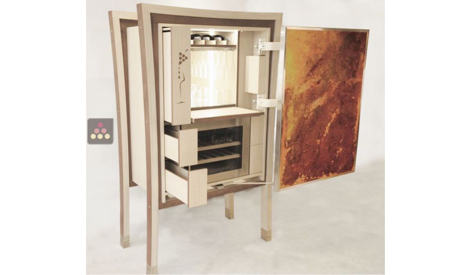 Customizable craft tasting cabinet with single temperature wine cabinet for service (sold without painting)