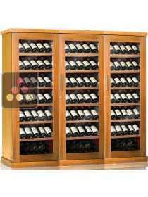 Combination of 3 single temperature wine service or storage cabinets - Massive wood housing - Inclined bottles  CALICE