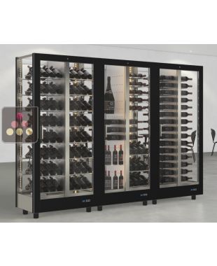 Combination of 3 professional multi-purpose wine display cabinet - 4 glazed sides - Magnetic and interchangeable cover CALICE DESIGN