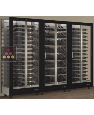 Combination of 3 professional multi-purpose wine display cabinet - 3 glazed sides - Horizontal/inclined bottles - Magnetic and interchangeable cover CALICE DESIGN