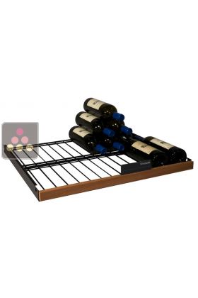 Sliding shelf with door label on front right