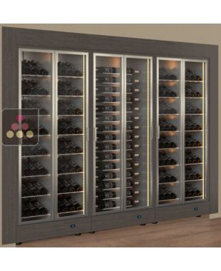 Built-in modular combination of 3 professional multi-temperature wine display cabinets - Inclined/horizontal bottles - Flat frame CALICE DESIGN