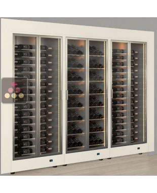 Built-in modular combination of 3 professional multi-temperature wine display cabinets - Horizontal/inclined bottles - Flat frame CALICE DESIGN