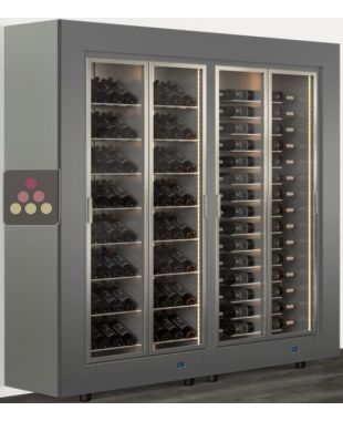 Freestanding combination of two professional multi-temperature wine display cabinets - Horizontal and inclined bottles - Flat frame CALICE DESIGN
