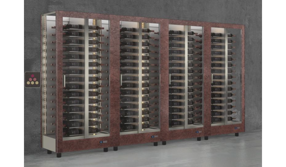 Combination of 4 professional multi-purpose wine display cabinet - 3 glazed sides - Magnetic and interchangeable cover - Lying bottles