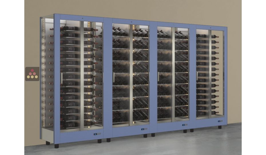 Combination of 4 professional multi-purpose wine display cabinet - 3 glazed sides - Horizontal/inclined bottles - Magnetic and interchangeable cover