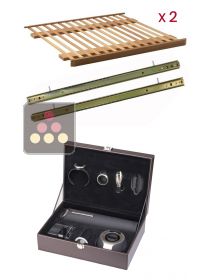 Set of 2 wooden sliding shelves + Wine waiter set 6 accessories CLIMADIFF