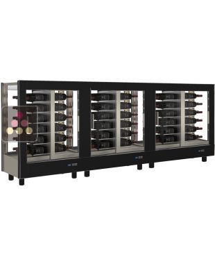Combination of 3 professional multi-purpose wine display cabinet - 4 glazed sides - Horizontal bottles - Magnetic and interchangeable cover CALICE DESIGN
