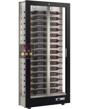 Professional multi-temperature wine display cabinet - 3 glazed sides - 36cm deep - Horizontal bottles - Magnetic and interchangeable cladding CALICE DESIGN