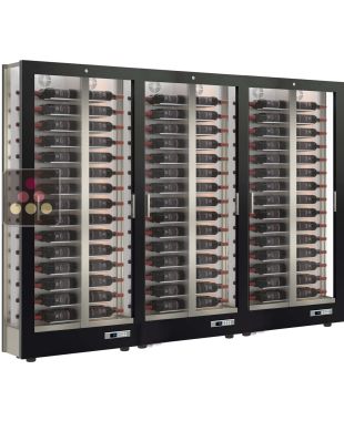 Combination of 3 professional multi-temperature wine display cabinets - 36cm deep - 3 glazed sides - Magnetic and interchangeable cover CALICE DESIGN