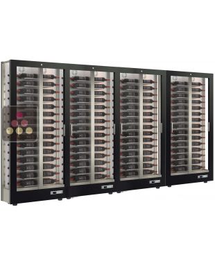 Combination of 4 professional multi-temperature wine display cabinets - 36cm deep - 3 glazed sides - Magnetic and interchangeable cover CALICE DESIGN