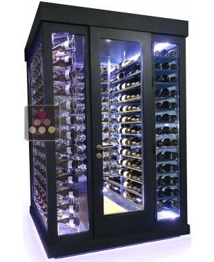 Single temperature Cellar – 3 glass walls – Suspended Bottles and Horizontal Shelves – Ageing or Service WINEROOM